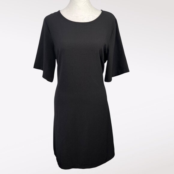 Chelsea28 Black Short Sleeve Belted Dress Knee Length Keyhole Back Size Medium - Picture 1 of 9